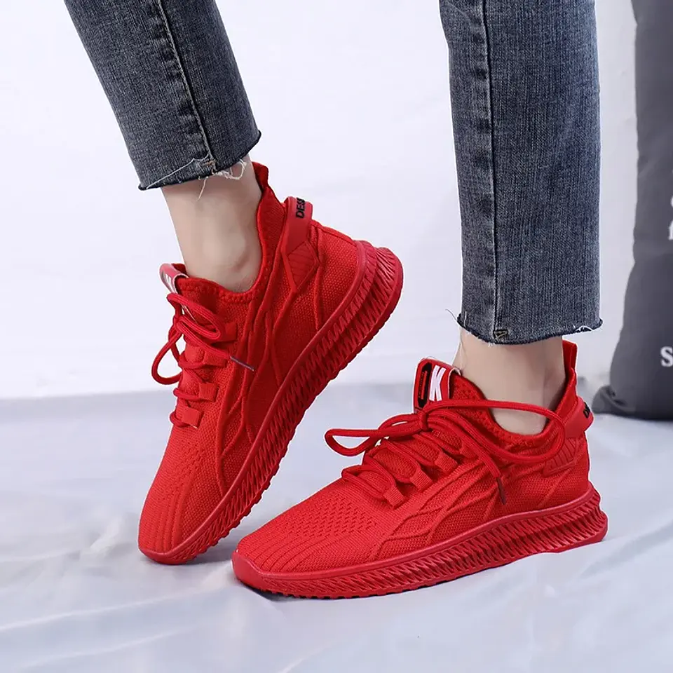 2026 Fashion Spring Female Sneakers Women Shoes Korean Mesh Yellow Ladies Shoes Woman Lace Up Red Black Casual Shoes Breathable 5
