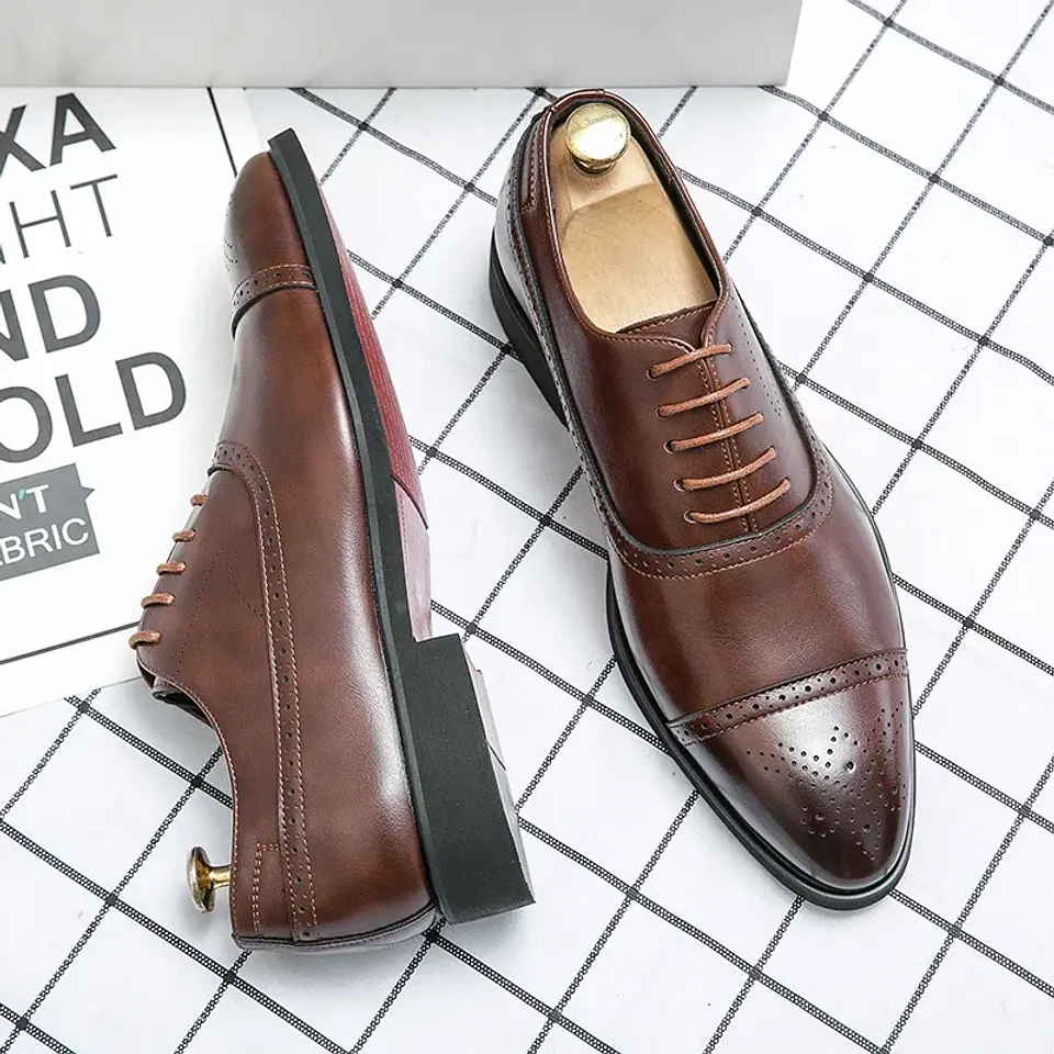 Men's Formal  Shoes Red Sole Fashion Business Casual Party Banquet Daily Retro Carved Lace-up Brogue Dress Wedding Shoes Size 48 7
