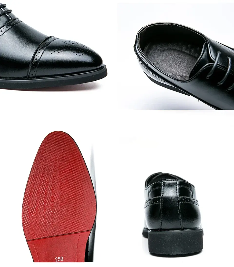 Men's Formal  Shoes Red Sole Fashion Business Casual Party Banquet Daily Retro Carved Lace-up Brogue Dress Wedding Shoes Size 48 16