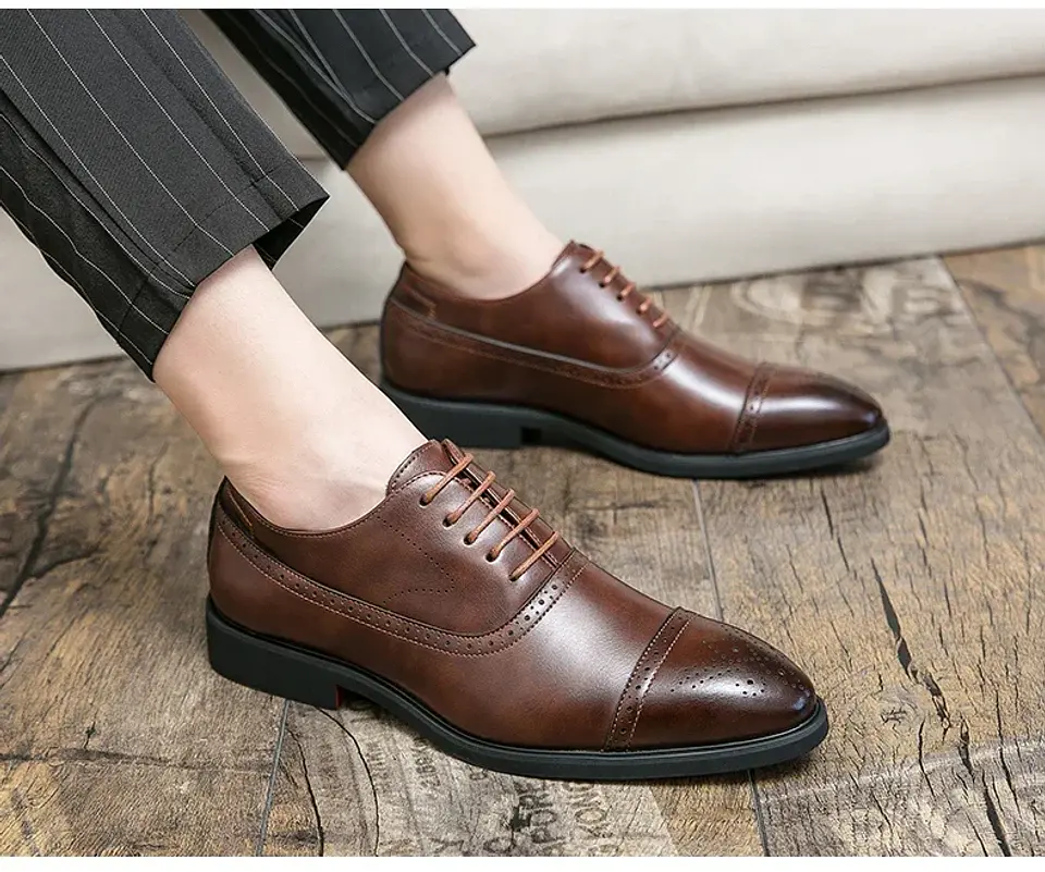 Men's Formal  Shoes Red Sole Fashion Business Casual Party Banquet Daily Retro Carved Lace-up Brogue Dress Wedding Shoes Size 48 17