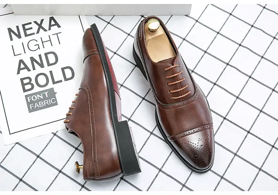 Men's Formal  Shoes Red Sole Fashion Business Casual Party Banquet Daily Retro Carved Lace-up Brogue Dress Wedding Shoes Size 48 20