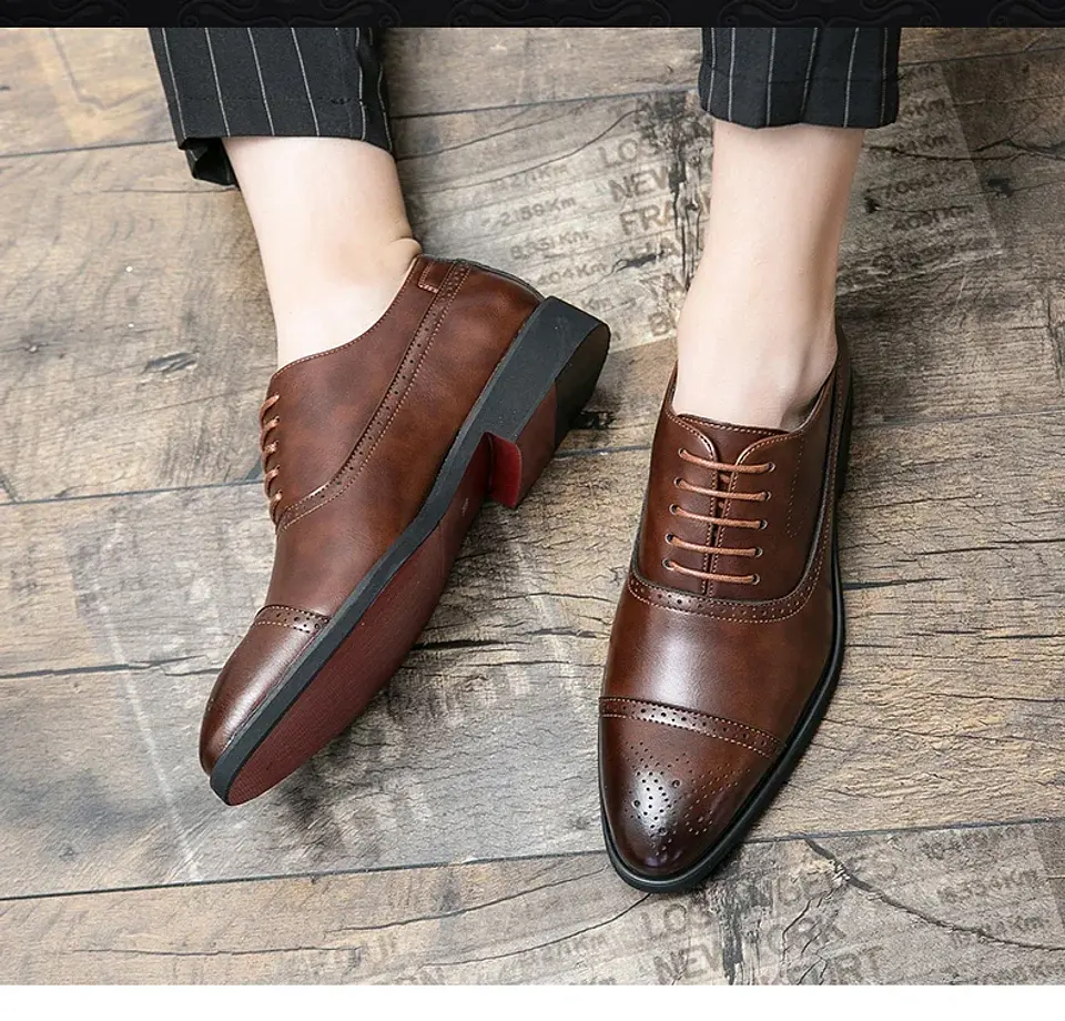 Men's Formal  Shoes Red Sole Fashion Business Casual Party Banquet Daily Retro Carved Lace-up Brogue Dress Wedding Shoes Size 48 21