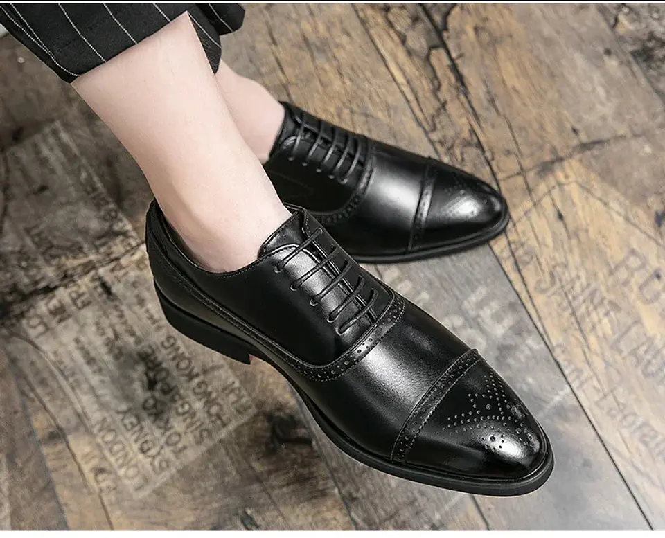 Men's Formal  Shoes Red Sole Fashion Business Casual Party Banquet Daily Retro Carved Lace-up Brogue Dress Wedding Shoes Size 48 23