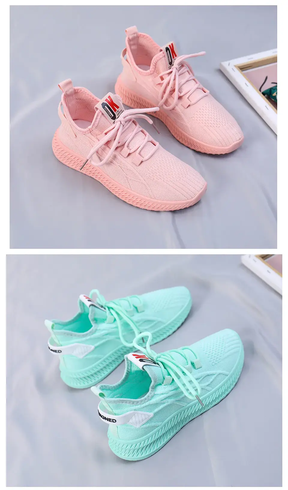 2026 Fashion Spring Female Sneakers Women Shoes Korean Mesh Yellow Ladies Shoes Woman Lace Up Red Black Casual Shoes Breathable 22