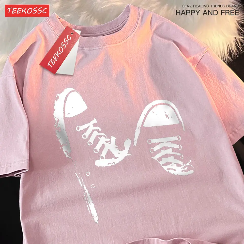 Canvas Shoe Vintage Style T-Shirt Men Women O-Neck Clothes Loose T-Shirts Cotton Tops Street Short Sleeve Soft Breathable Tees 26