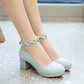 Pumps Spring and autumn fashion Round head Shallow mouth Flower Buckle Thick heel Women's shoes plus size 30-43 high 6cm - Miniatura 24