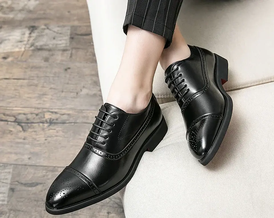 Men's Formal  Shoes Red Sole Fashion Business Casual Party Banquet Daily Retro Carved Lace-up Brogue Dress Wedding Shoes Size 48 27