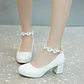 Pumps Spring and autumn fashion Round head Shallow mouth Flower Buckle Thick heel Women's shoes plus size 30-43 high 6cm - Miniatura 28