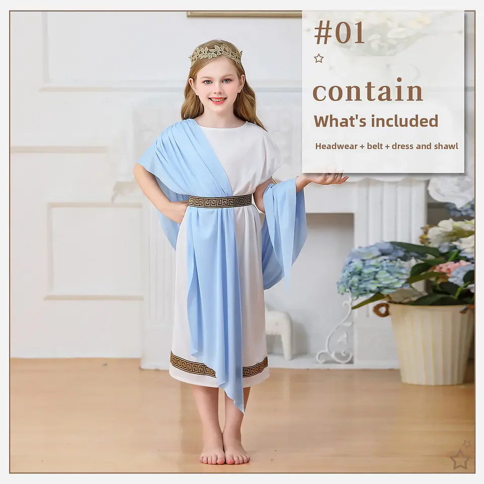 Greek Mythology Children's Clothing White Roman Toga Robe Neutral Role-playing Performance Costume 8