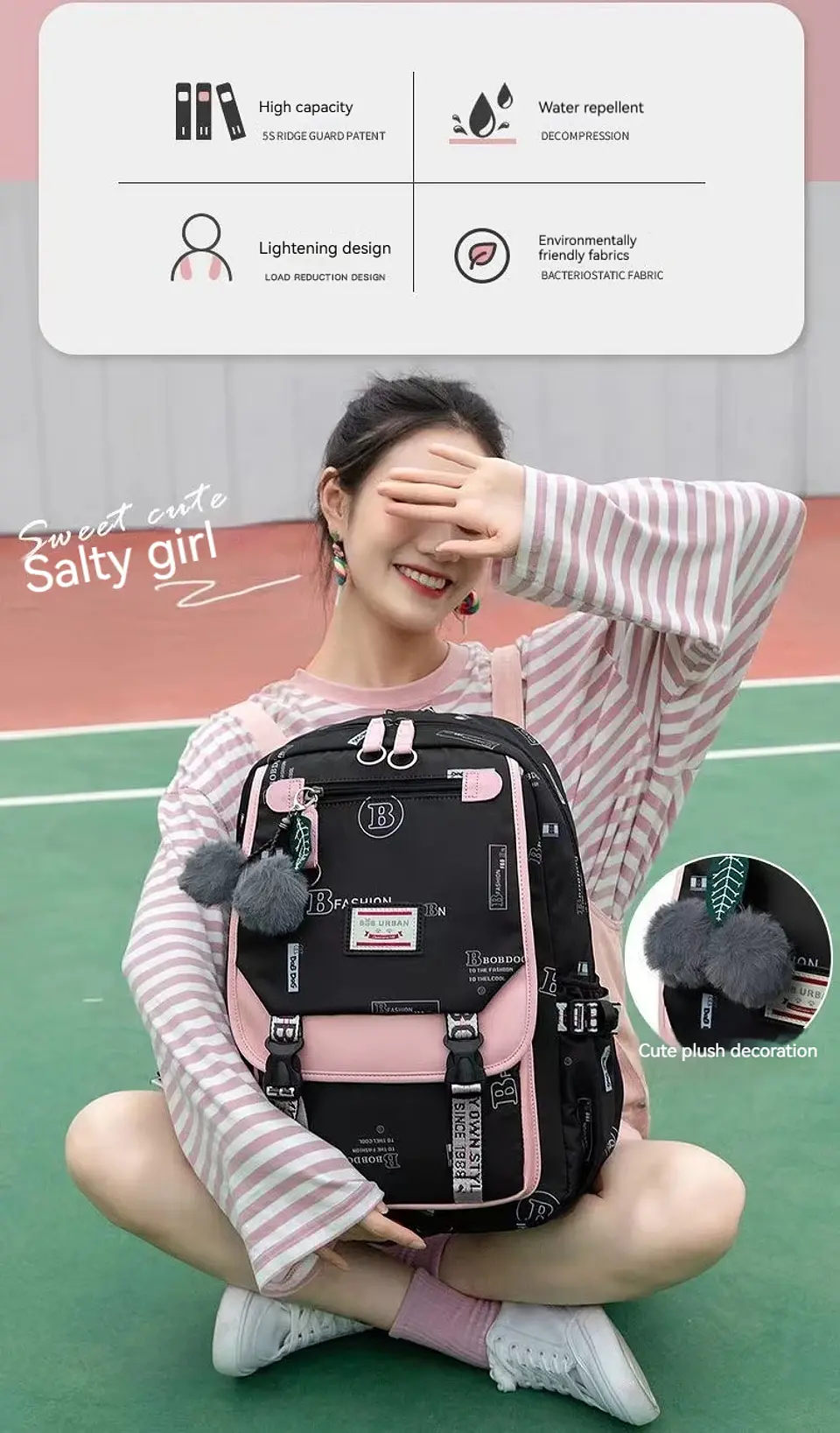 large school bags for teenage girls canvas schoolbag student book bag fashion black pink teen school backpack 13