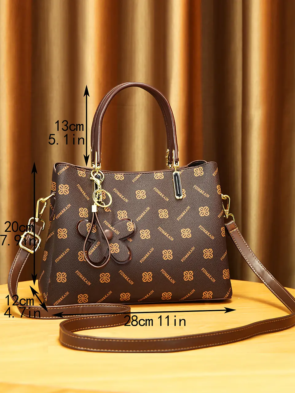 Fashion vintage exquisite printed women's handbag, texture single shoulder crossbody bag, small flower pendant decoration 11