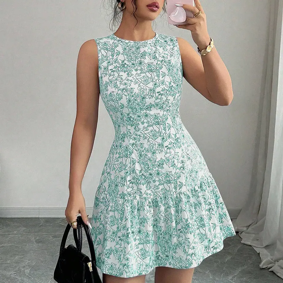 Ropas De Mujeres Print Dresses Vestidos Elegantes Women Vest Dress Sleeveless Summer Beach Bohemian Round Neck Retro Short Dress 6