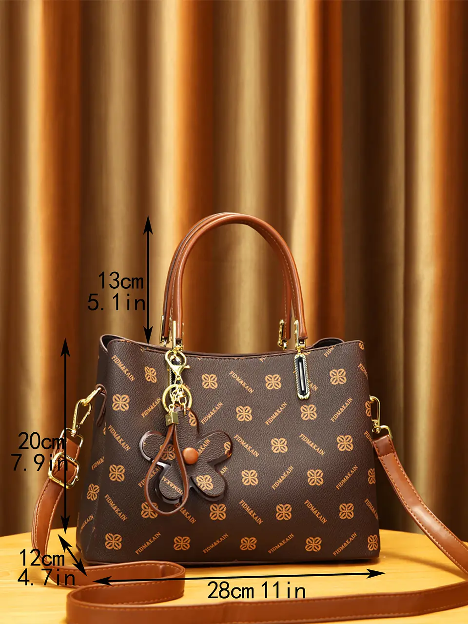 Fashion vintage exquisite printed women's handbag, texture single shoulder crossbody bag, small flower pendant decoration 13