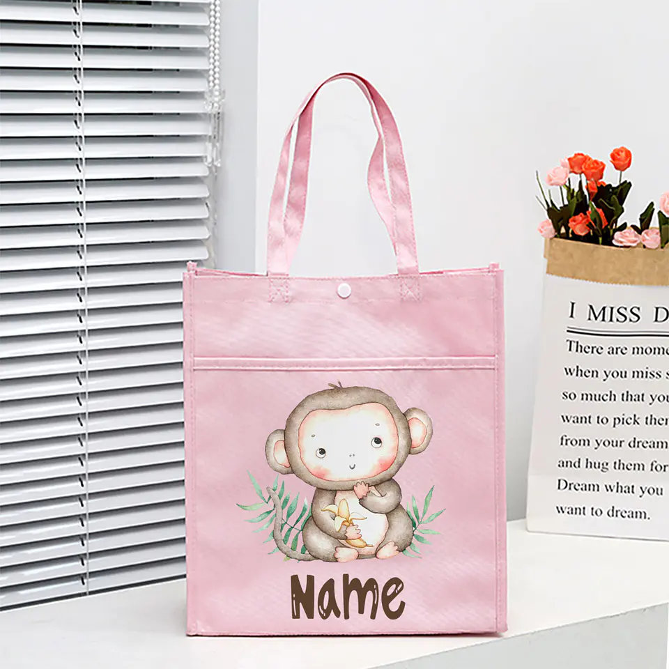 Personalized Animal with Name Kids Library Tote Bags Homeschool Cute  Reading Books Bag Children School Bag Kids Birthday Gifts 23