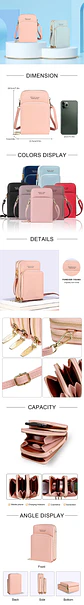 Buylor Summer PU Leather Crossbody Cell Phone Bag Women Mini Wallet Shoulder Card Holder Small Mobile Phone Pouch Messenger Bag - Miniatura 14