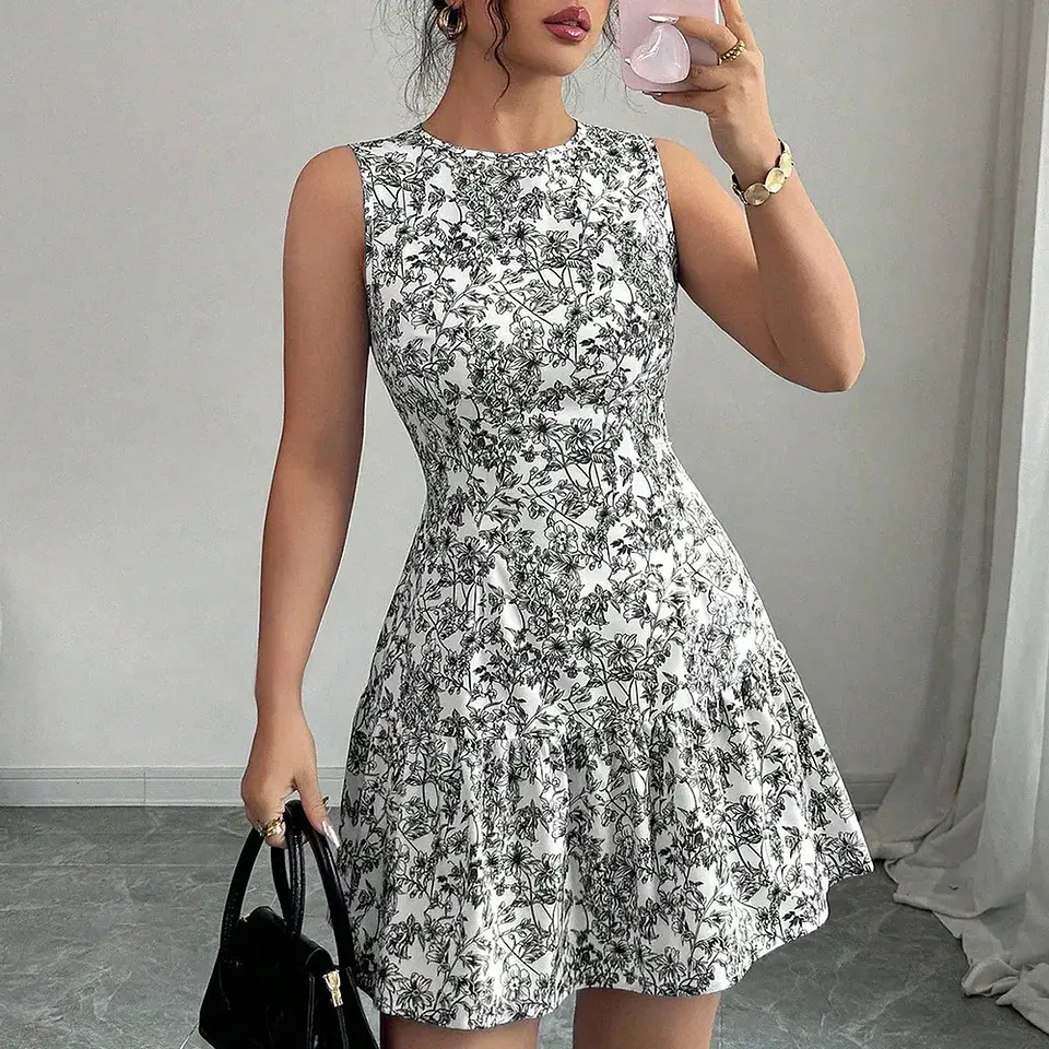 Ropas De Mujeres Print Dresses Vestidos Elegantes Women Vest Dress Sleeveless Summer Beach Bohemian Round Neck Retro Short Dress 13