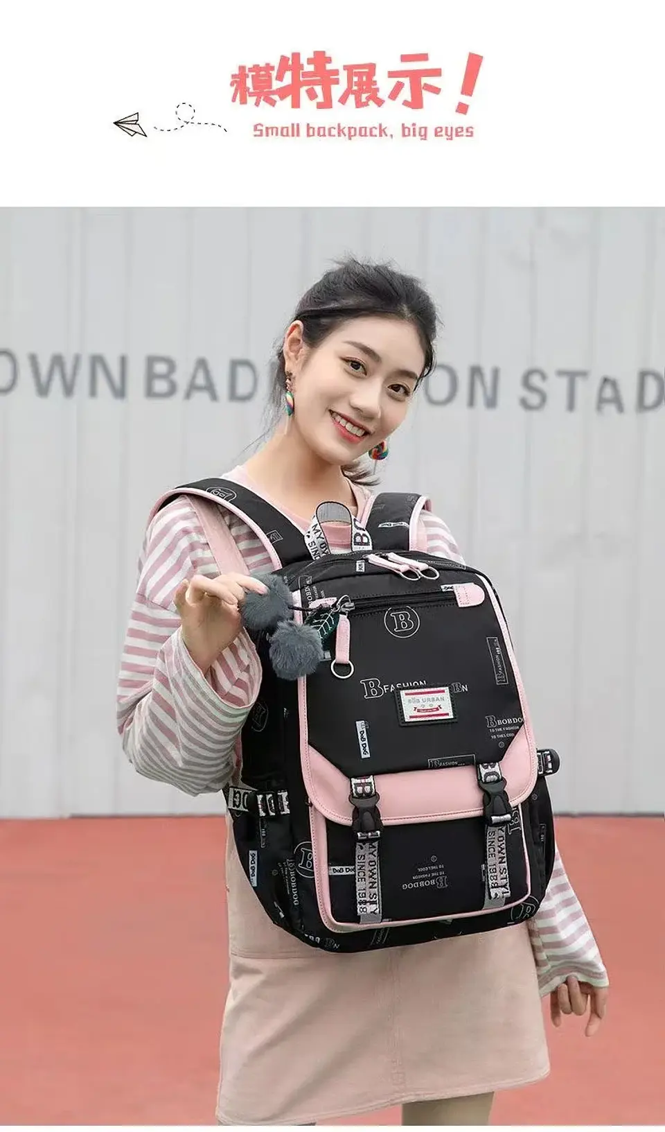 large school bags for teenage girls canvas schoolbag student book bag fashion black pink teen school backpack 25