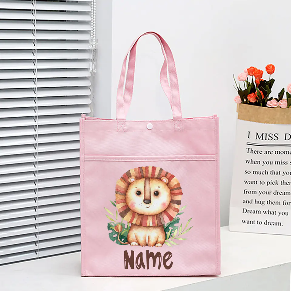 Personalized Animal with Name Kids Library Tote Bags Homeschool Cute  Reading Books Bag Children School Bag Kids Birthday Gifts 5