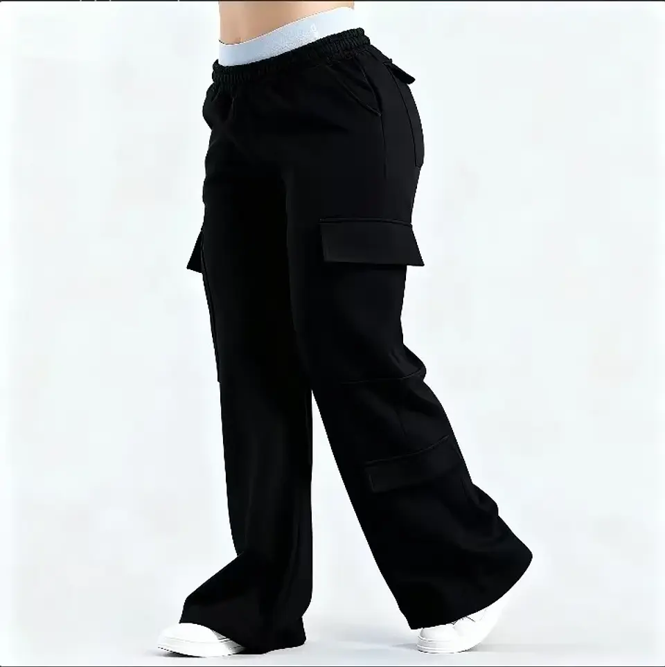 Ropa Mujer Fashion Solid Color Casual Pocket Versatile Pant Spring Temperament Commuting Loose Personality Sports Straight Pants 21