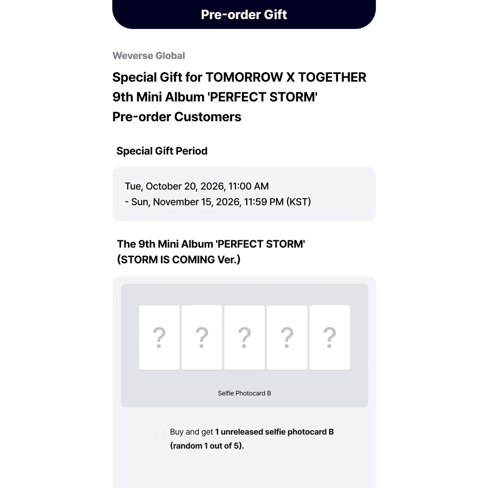 [PRE-VENTA WEVERSE SHOP] TOMORROW X TOGETHER - PERFECT STORM (STORM IS COMING VER.) 2