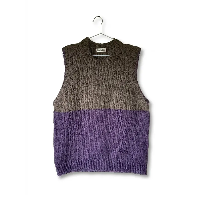 chaleco bicolor morado café 100% lana