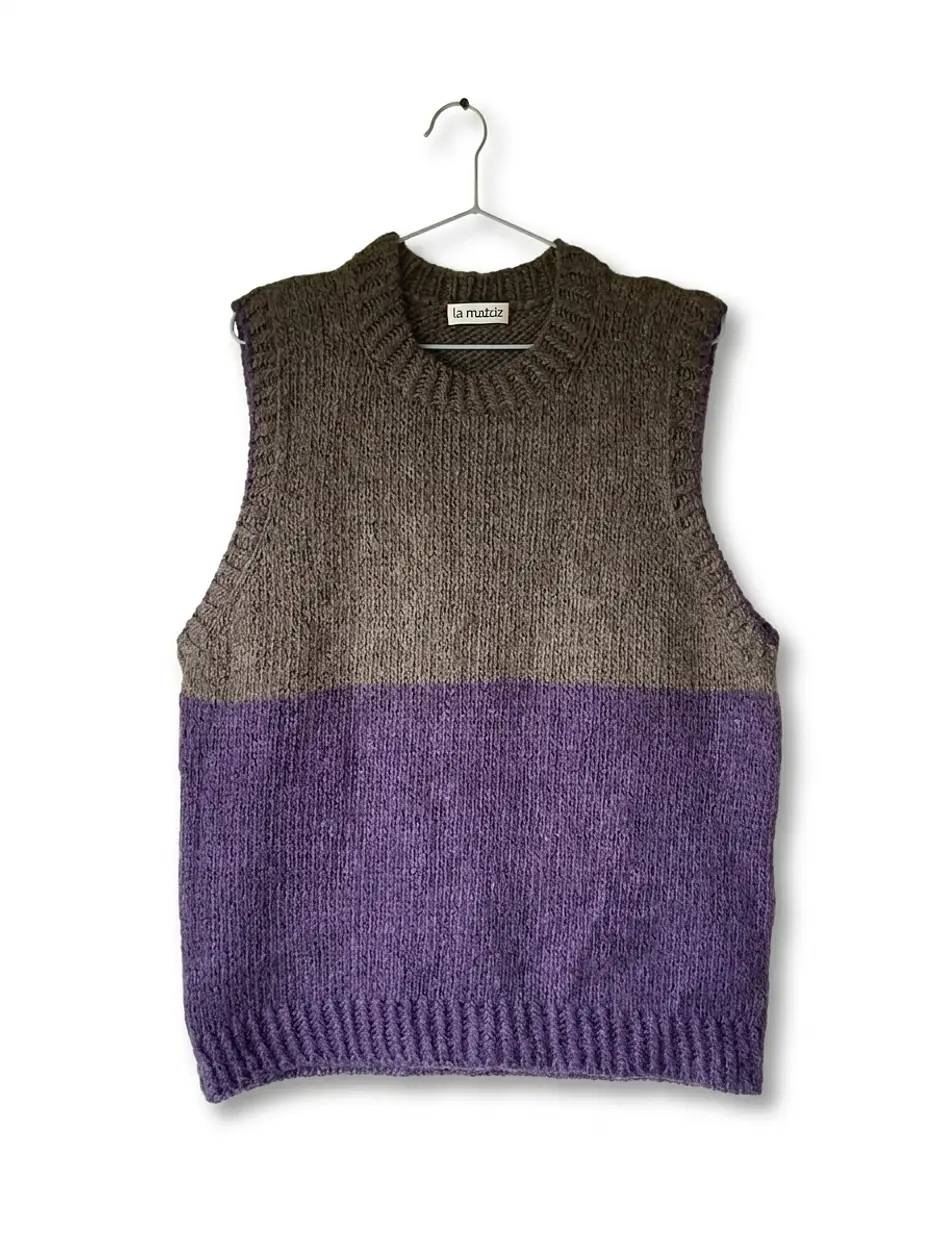 chaleco bicolor morado café 100% lana 1