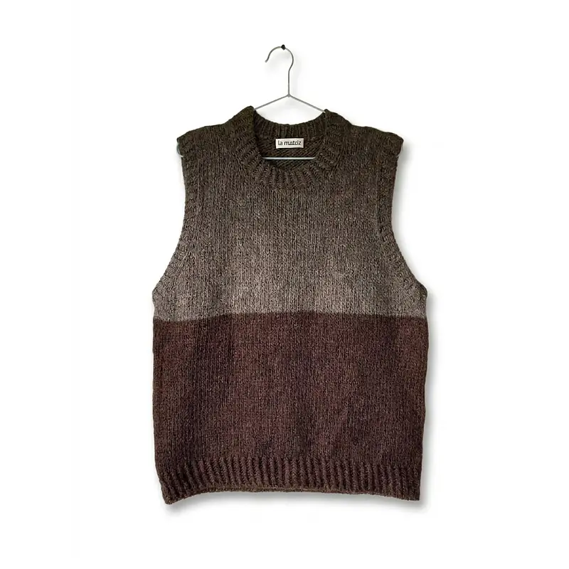 chaleco bicolor café 100% lana