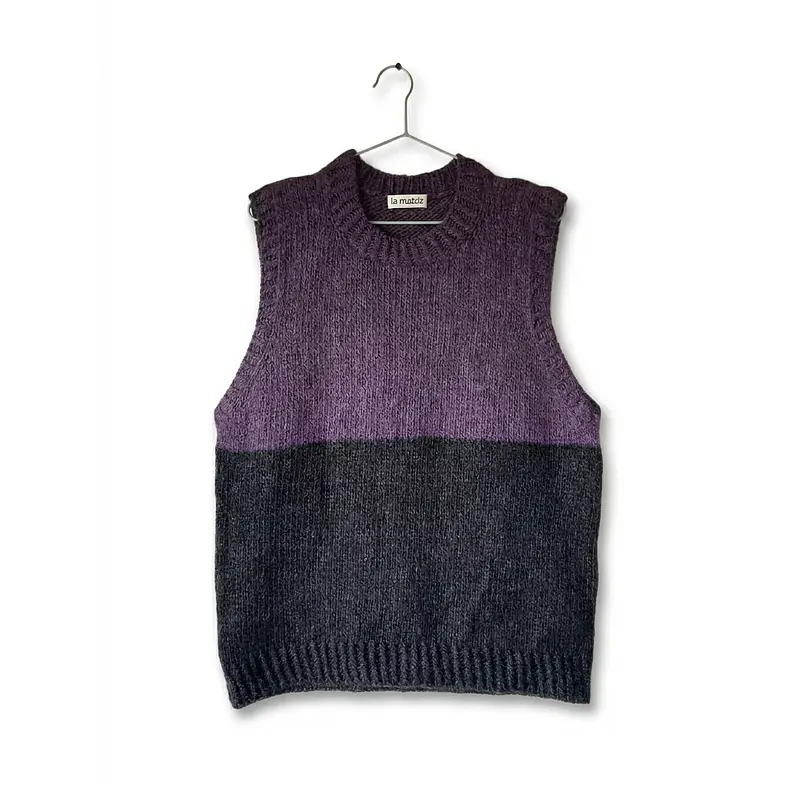 chaleco bicolor morado negro 100% lana