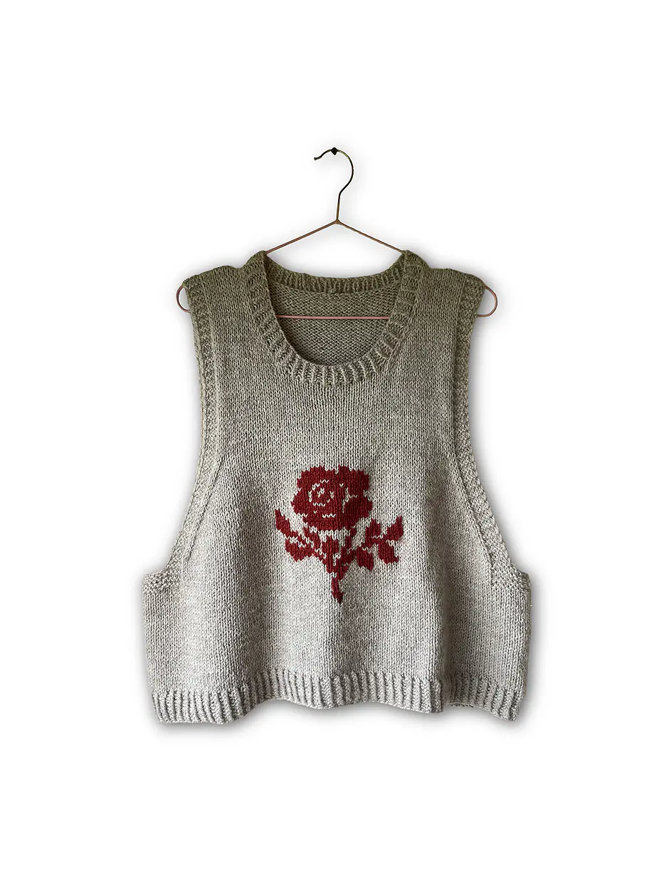 chaleco beige y flor 100% lana 1