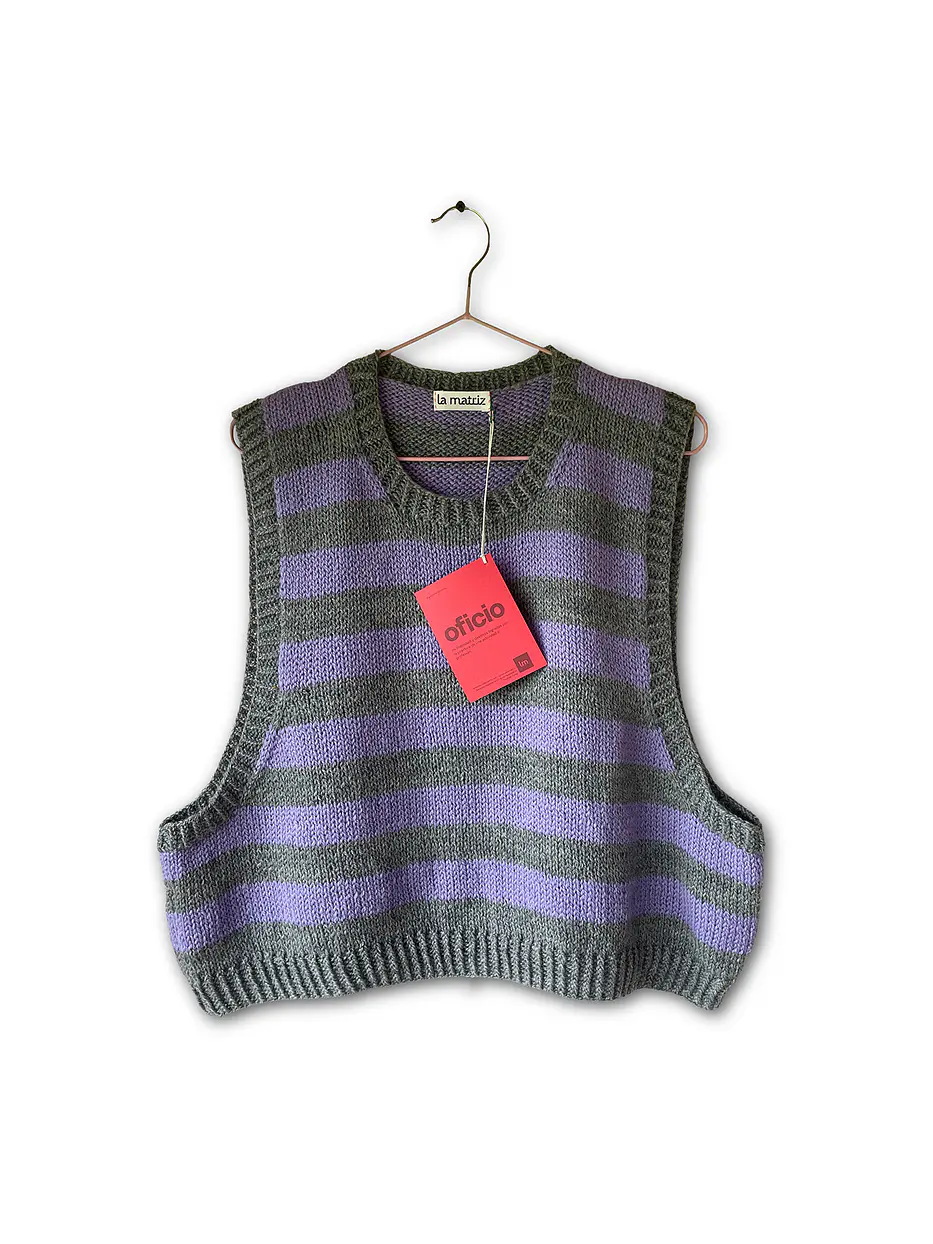 chaleco lila & gris 100% lana 1
