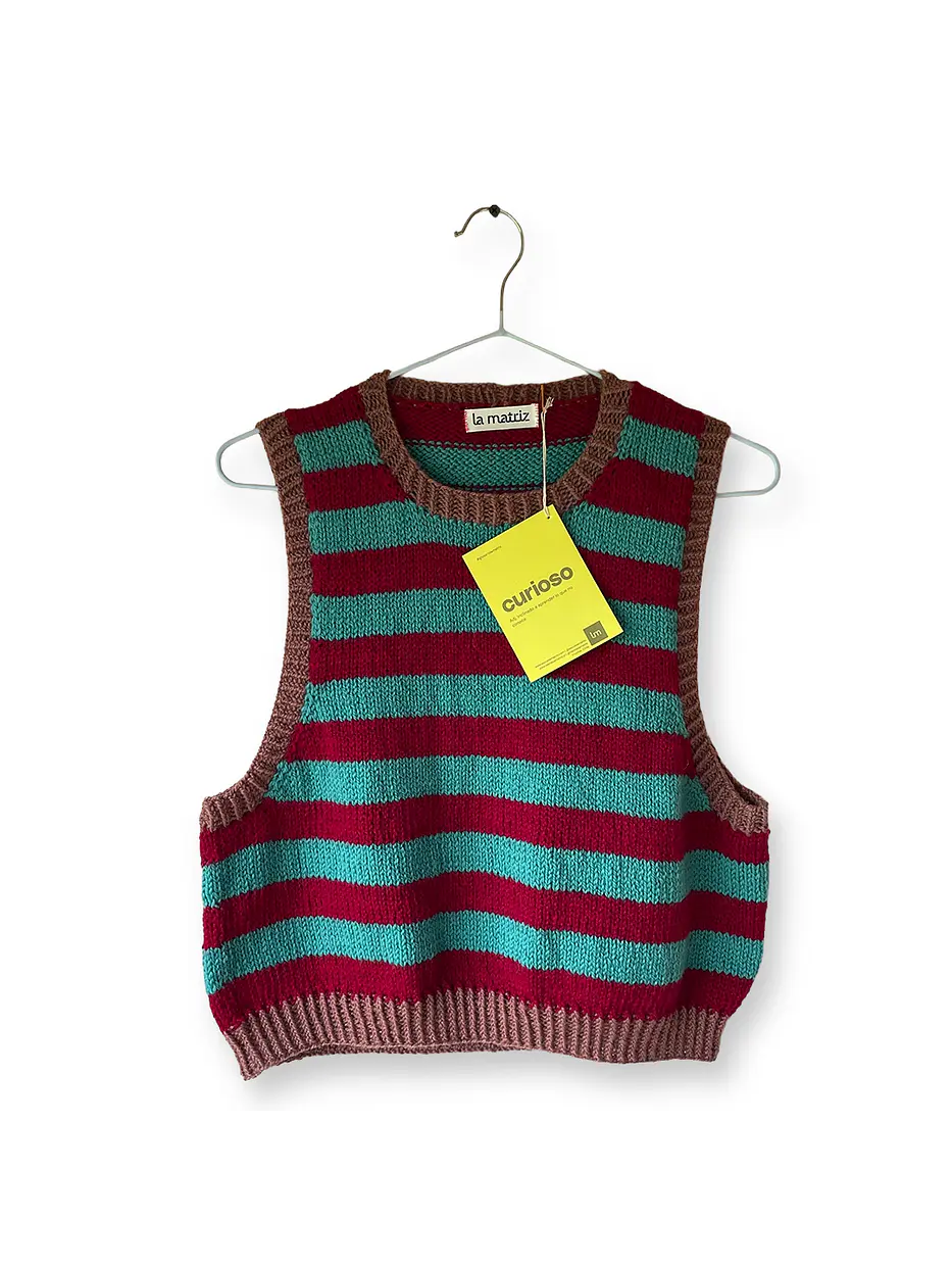 chaleco rojo colonial & menta 100% lana 1