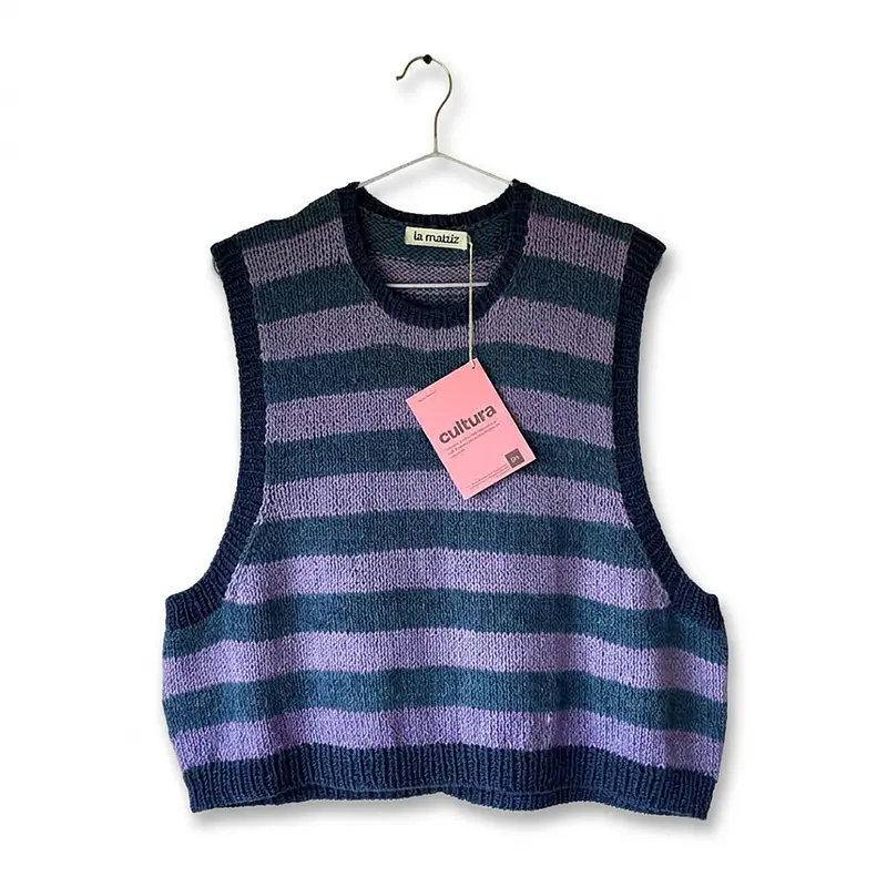 chaleco lila & azul 100% lana