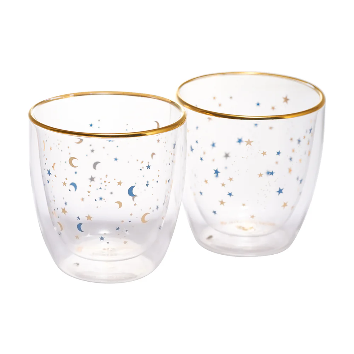 Set Vaso Doble Vidrio Estrellas Azules 2