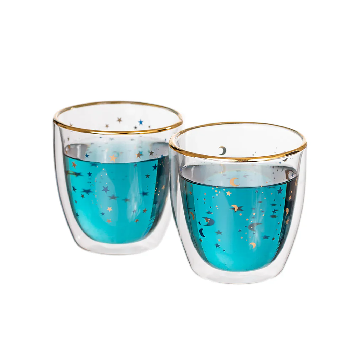 Set Vaso Doble Vidrio Estrellas Azules 3
