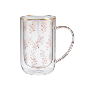 Mug bhoro doble vidrio Gold & Lilac Leaves