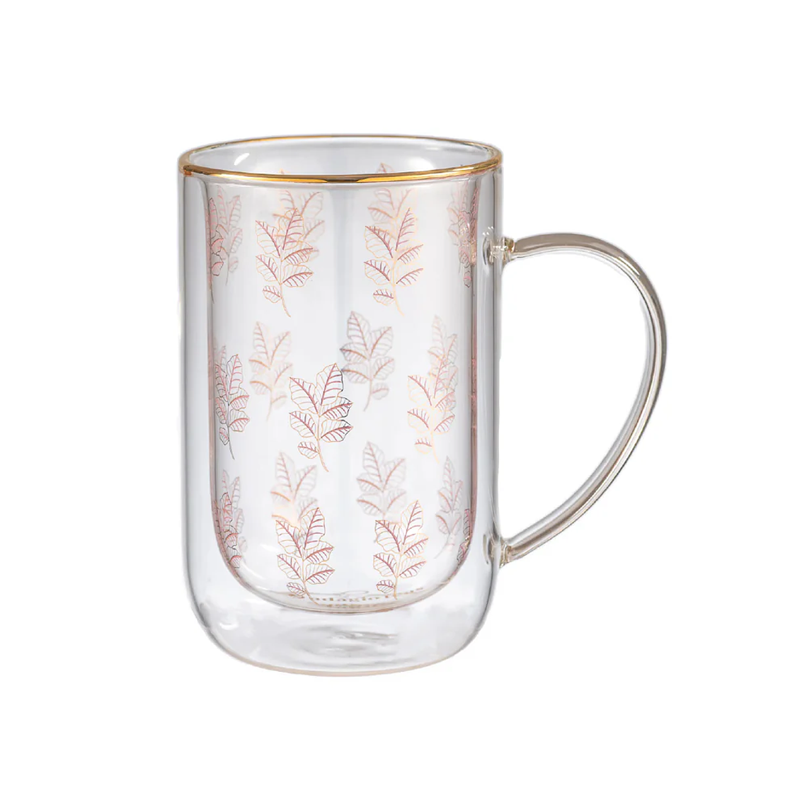 Mug bhoro doble vidrio Gold & Lilac Leaves 1