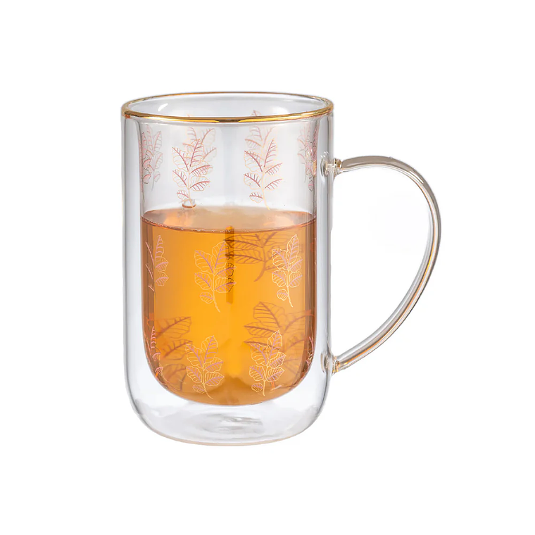 Mug bhoro doble vidrio Gold & Lilac Leaves 2