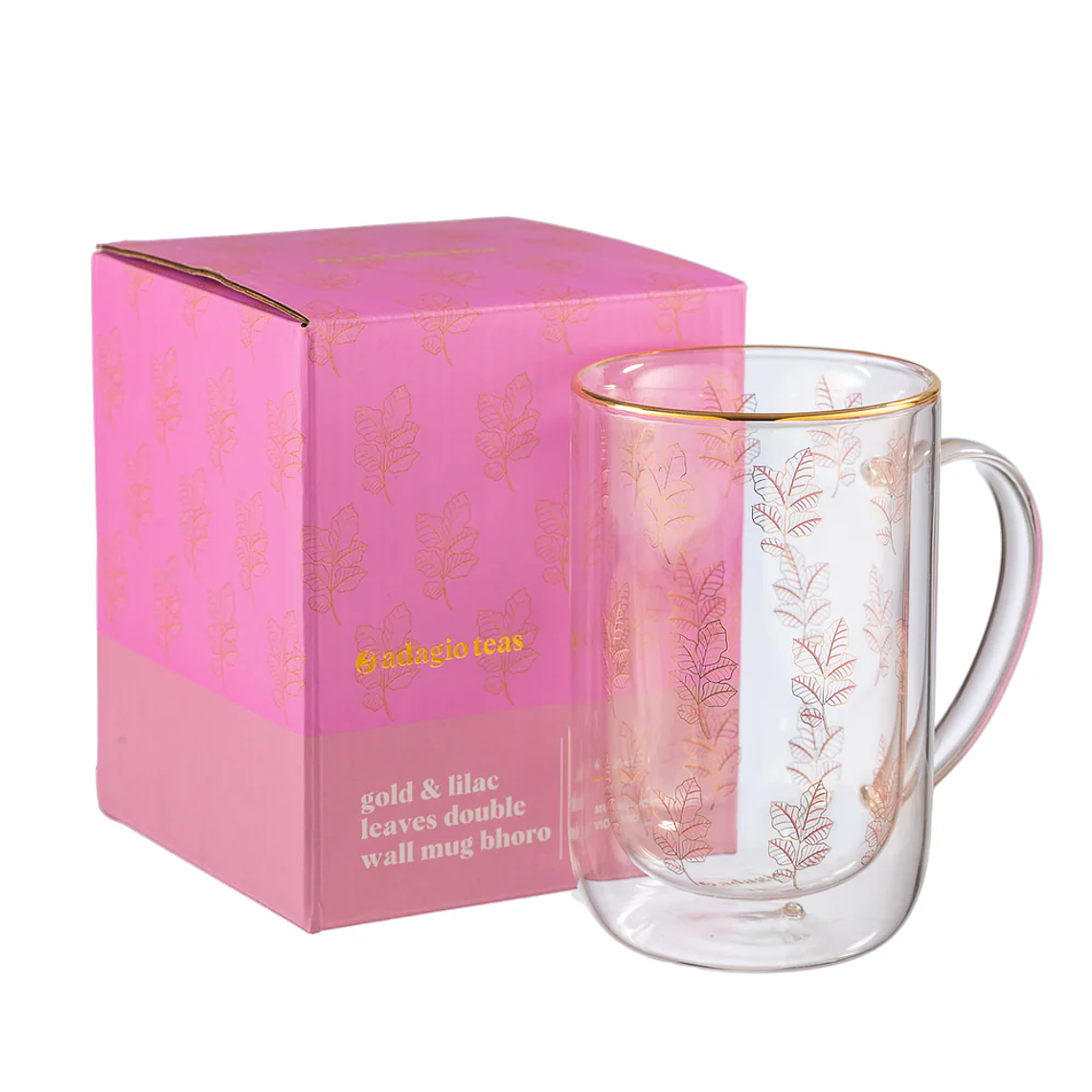 Mug bhoro doble vidrio Gold & Lilac Leaves 3
