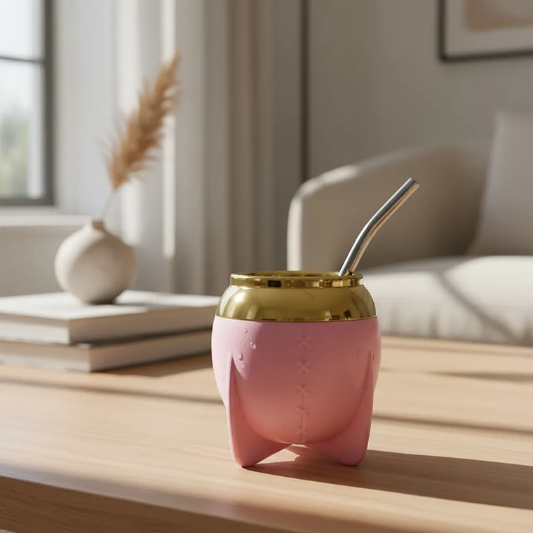 Pack Mate + Bombilla + Dispensador De Yerba Anymate Rosa Flores 3