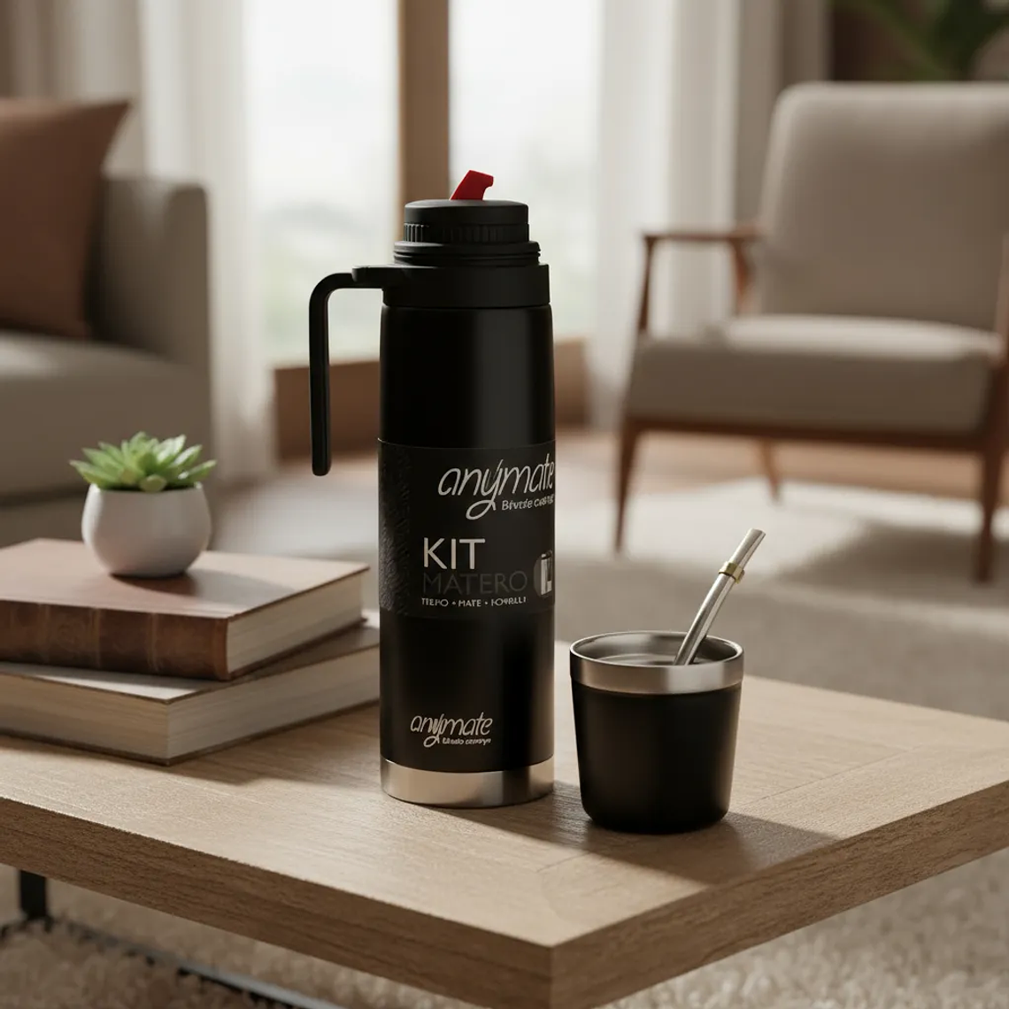 Kit De Mate 3 En 1 Termo 850ml + Mate + Bombilla Anymate Negro 3