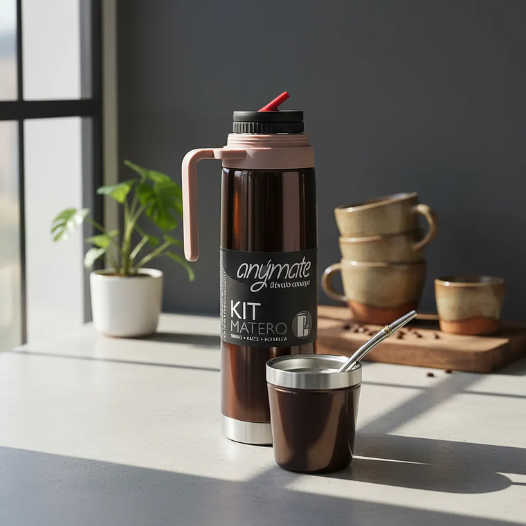 Kit De Mate 3 En 1 Termo 850ml + Mate + Bombilla Anymate Cobre 3