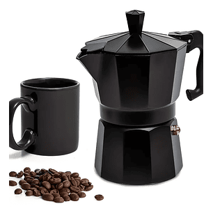 Cafetera Italiana Para 6 Tazas Aluminio Negra