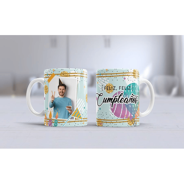 Feliz cumpleaños (celeste y dorado)