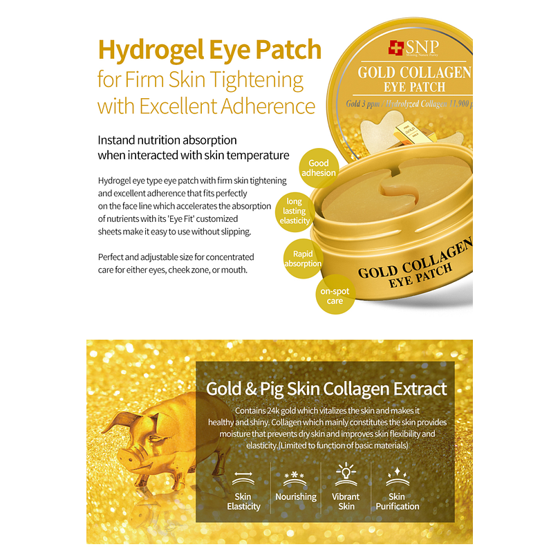 Gold Collagen Firming Eye Patch (SNP) 60 parches de Hidrogel contorno de ojos antiedad desinflamantes 3