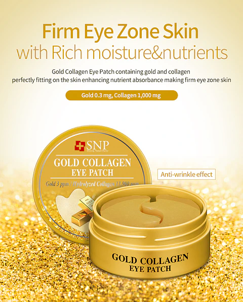 Gold Collagen Firming Eye Patch (SNP) 60 parches de Hidrogel contorno de ojos antiedad desinflamantes