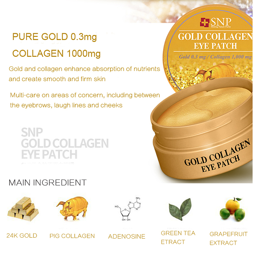 Gold Collagen Firming Eye Patch (SNP) 60 parches de Hidrogel contorno de ojos antiedad desinflamantes 5