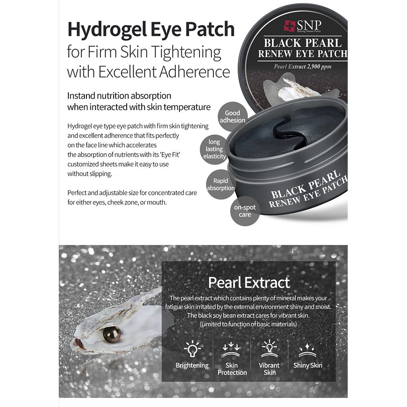 Black Pearl Brightening Eye Patch (SNP) 60 parches de Hidrogel ojeras oscuras, desinflamante  3