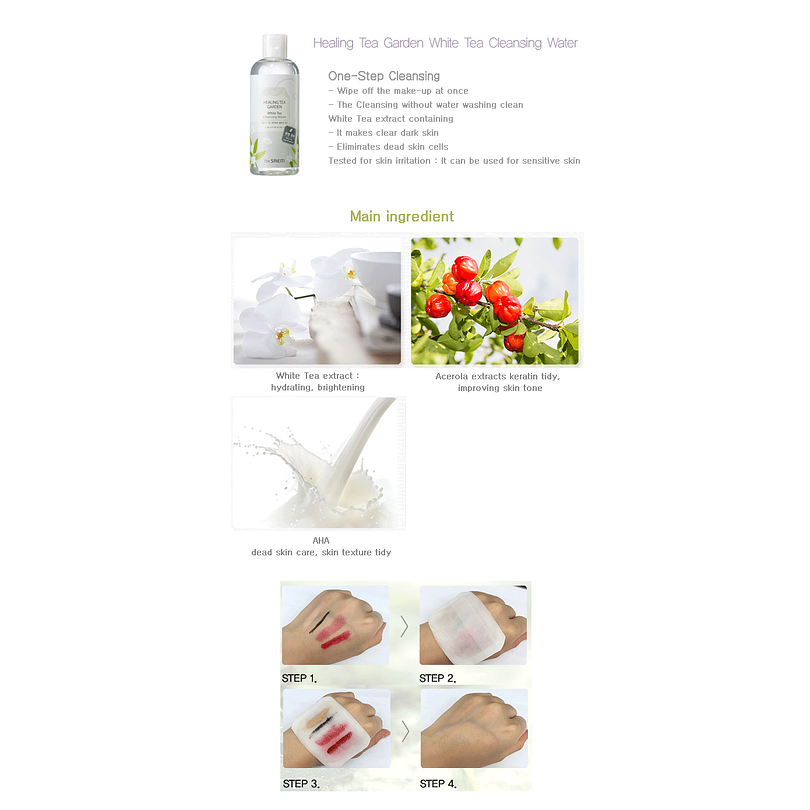 Healing Tea Garden White Tea Cleansing Water (The Saem) - 300ml Agua de limpieza aclarante pieles sensibles 2
