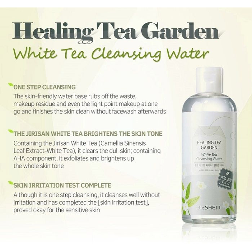 Healing Tea Garden White Tea Cleansing Water (The Saem) - 300ml Agua de limpieza aclarante pieles sensibles 3