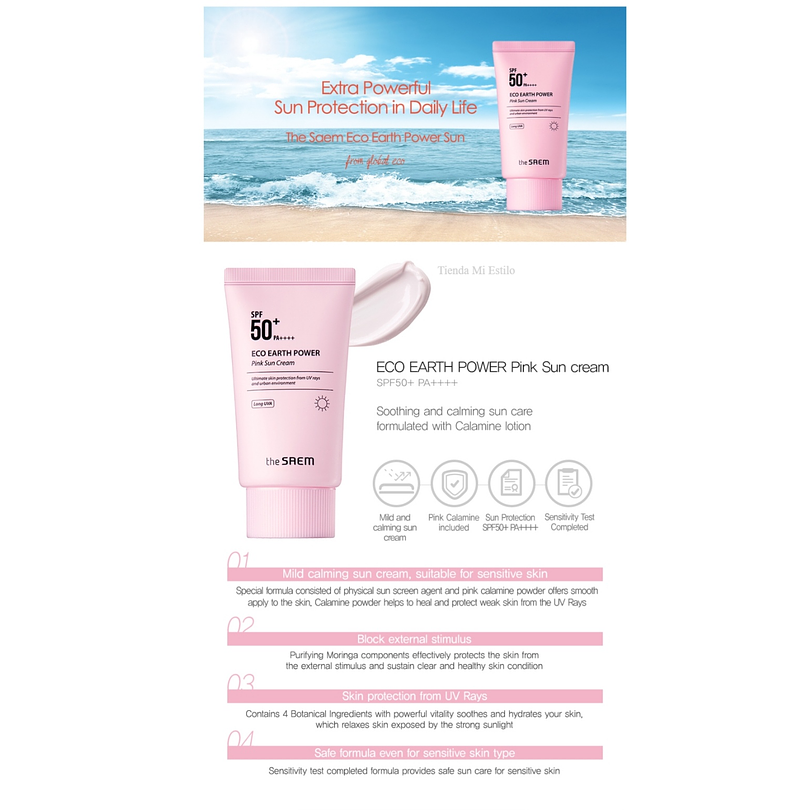 Eco Earth Power Pink Sun Cream (The Saem) 50ml Protector solar pieles problemáticas y sensibles 1